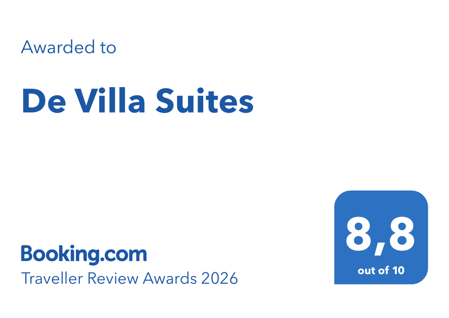 Certificado oficial Booking.com Traveller Review Awards 2026 — De Villa Suites, 8,8 sobre 10